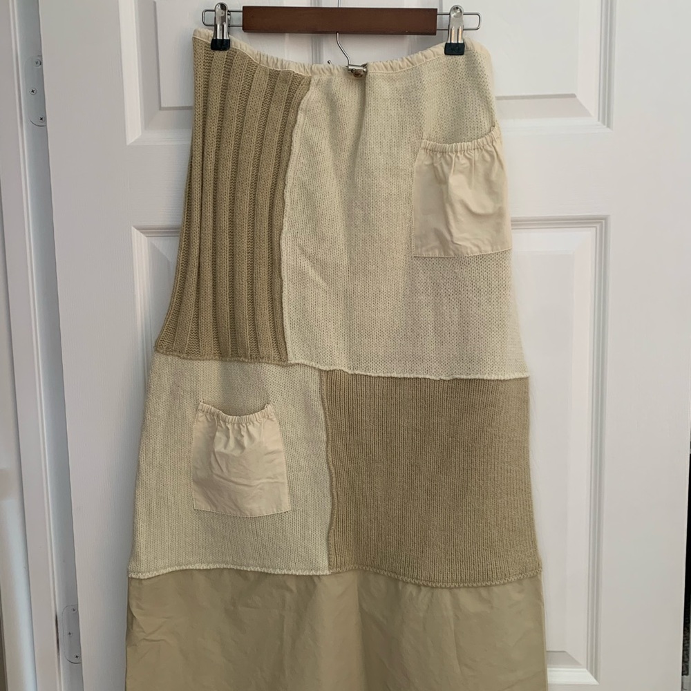 Zara Beige and Cream Knit Patchwork Maxi Skirt
